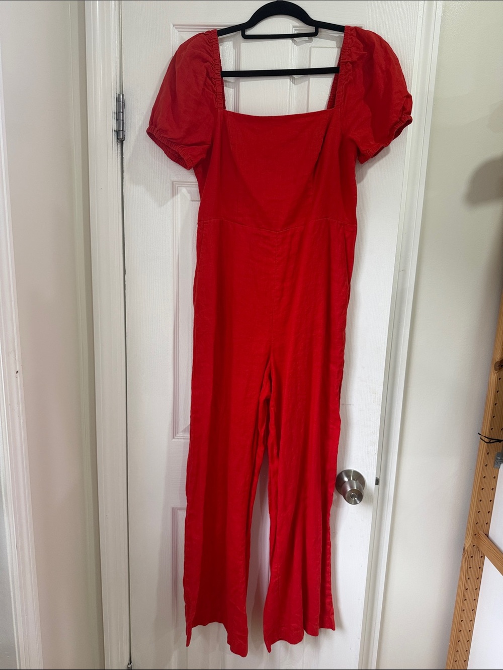 & Other Stories Red Puff-Sleeve Square-Neck Jumpsuit